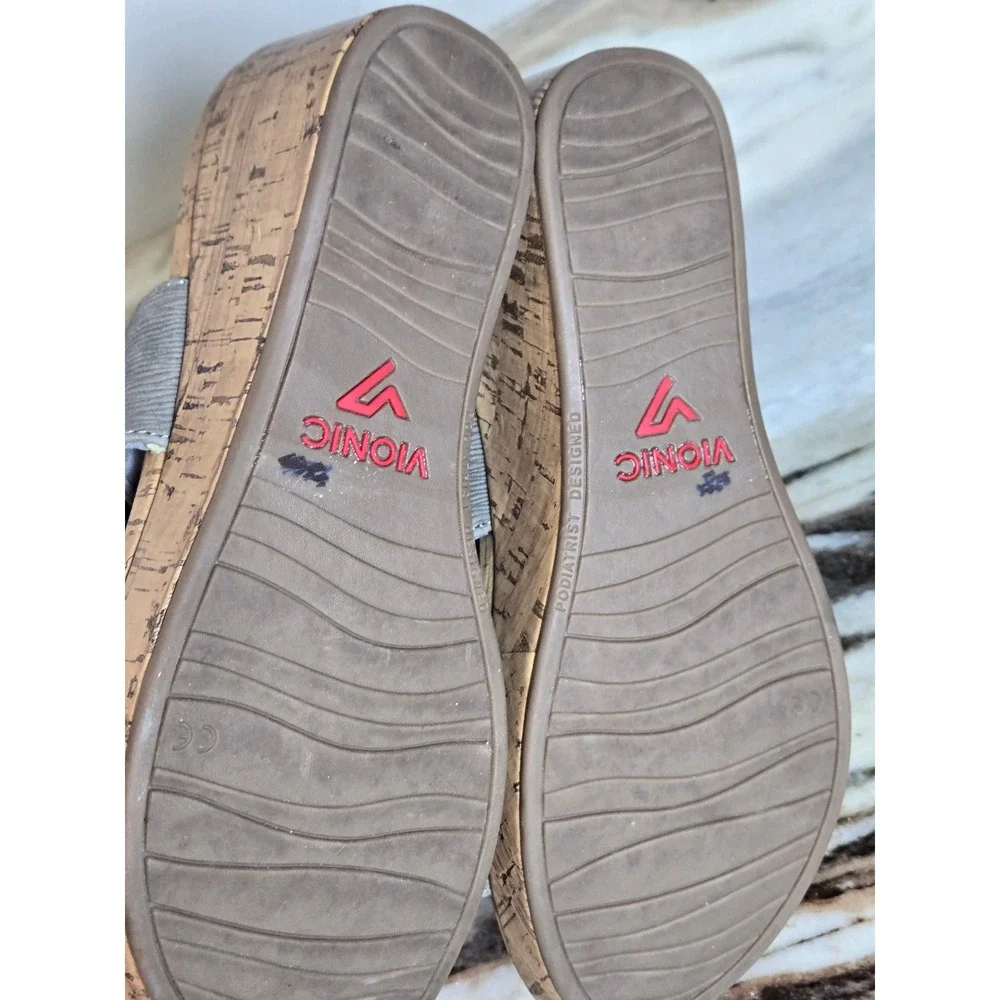 Vionic Pepper Ruched Grey Wedge Slide Sandals Orthotic Comfort Straps Womens‎ 9